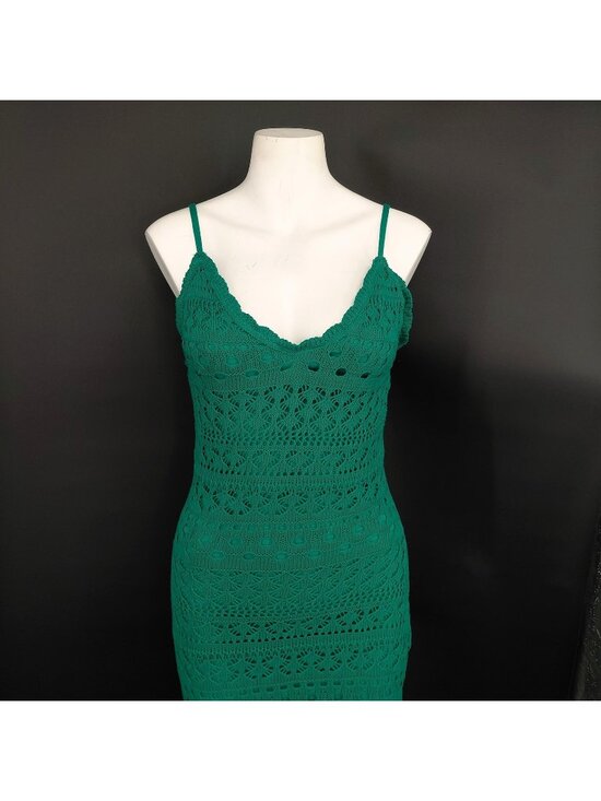 Kings Road Dresses & Skirts - Crochet Knit Bodycon Dress Women Small Green Midi Lined Party Summer Lucky Irish